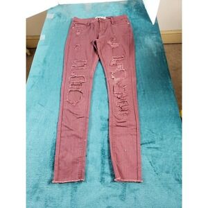 Soho Babe Jeans Sz 7 Womens Red Mid Rise Skinny Distressed Stretch Ladies NWT